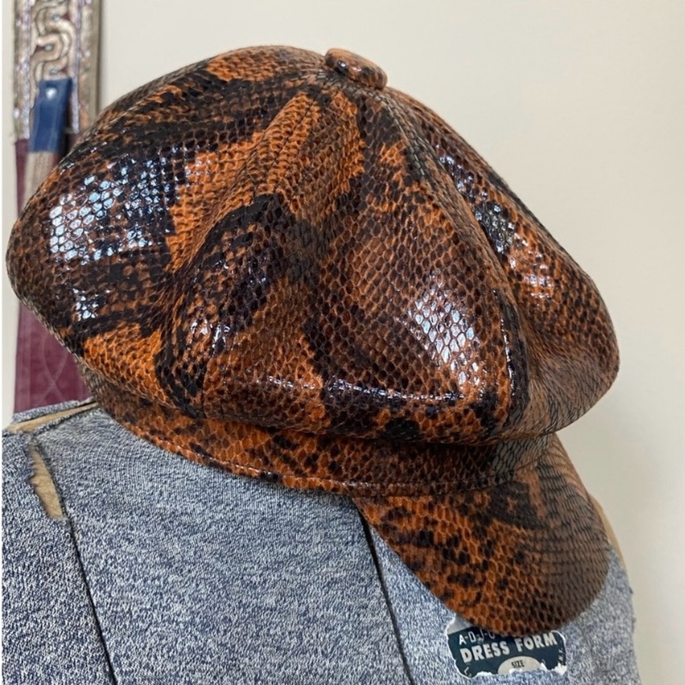 POL New! Brown Python Print Retro Vintage Style 70's Adjustable Hat Cap